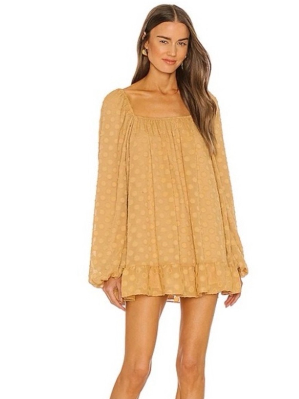 Show me Your MUMU Briar Long Sleeve Mini Shift Dress in Golf Polka Dot-S